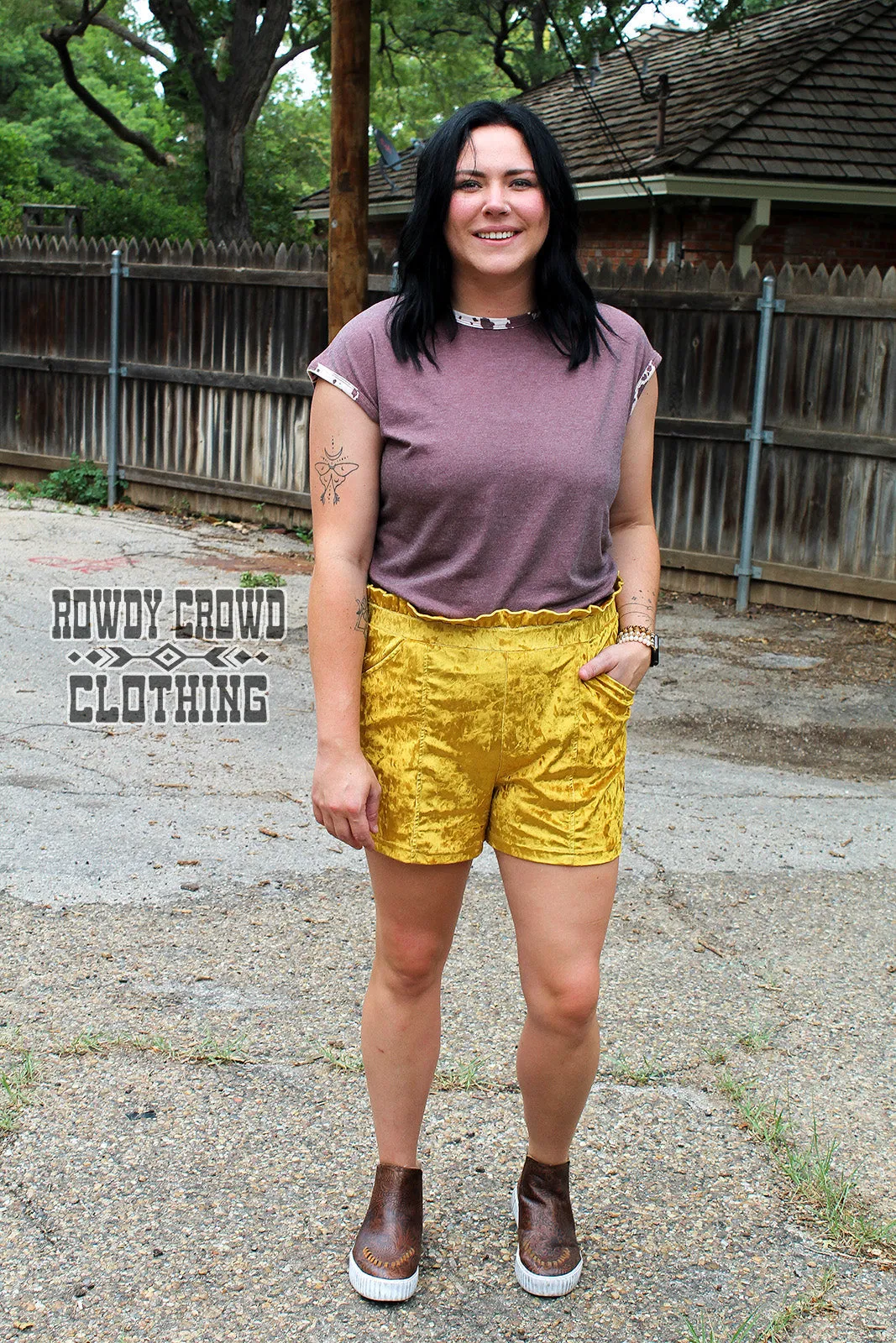 Mustard Vetiver Velvet Shorts