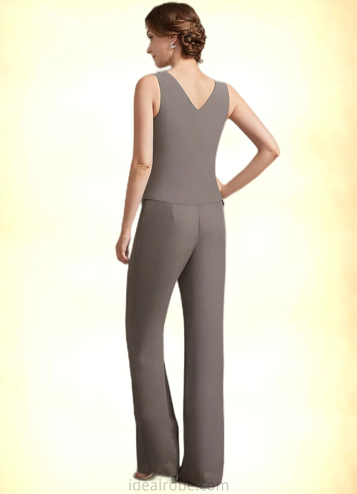 Raquel Jumpsuit/Pantsuit Scoop Neck Floor-Length Chiffon Lace Mother of the Bride Dress With Beading Sequins STK126P0014585