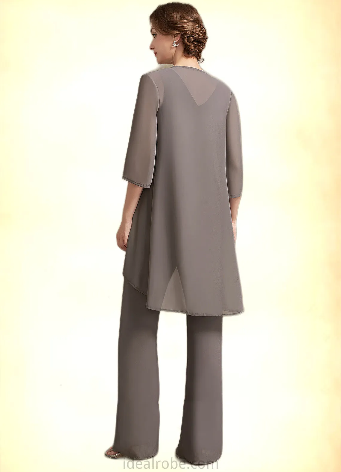 Raquel Jumpsuit/Pantsuit Scoop Neck Floor-Length Chiffon Lace Mother of the Bride Dress With Beading Sequins STK126P0014585