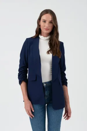 Ruched 3/4 Sleeve Blazer | Black