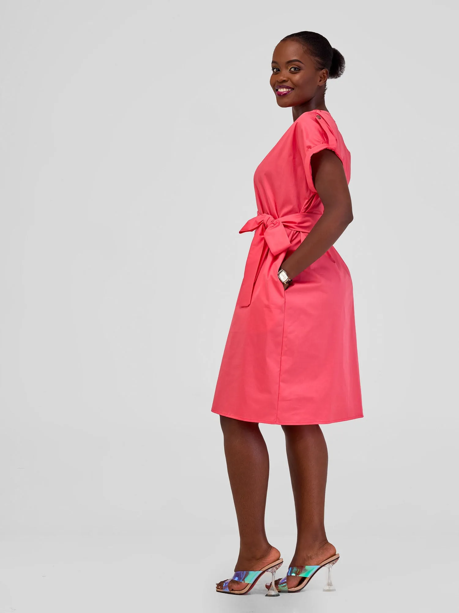 Safari Zene Drop Shoulder Above Knee Dress - Pink