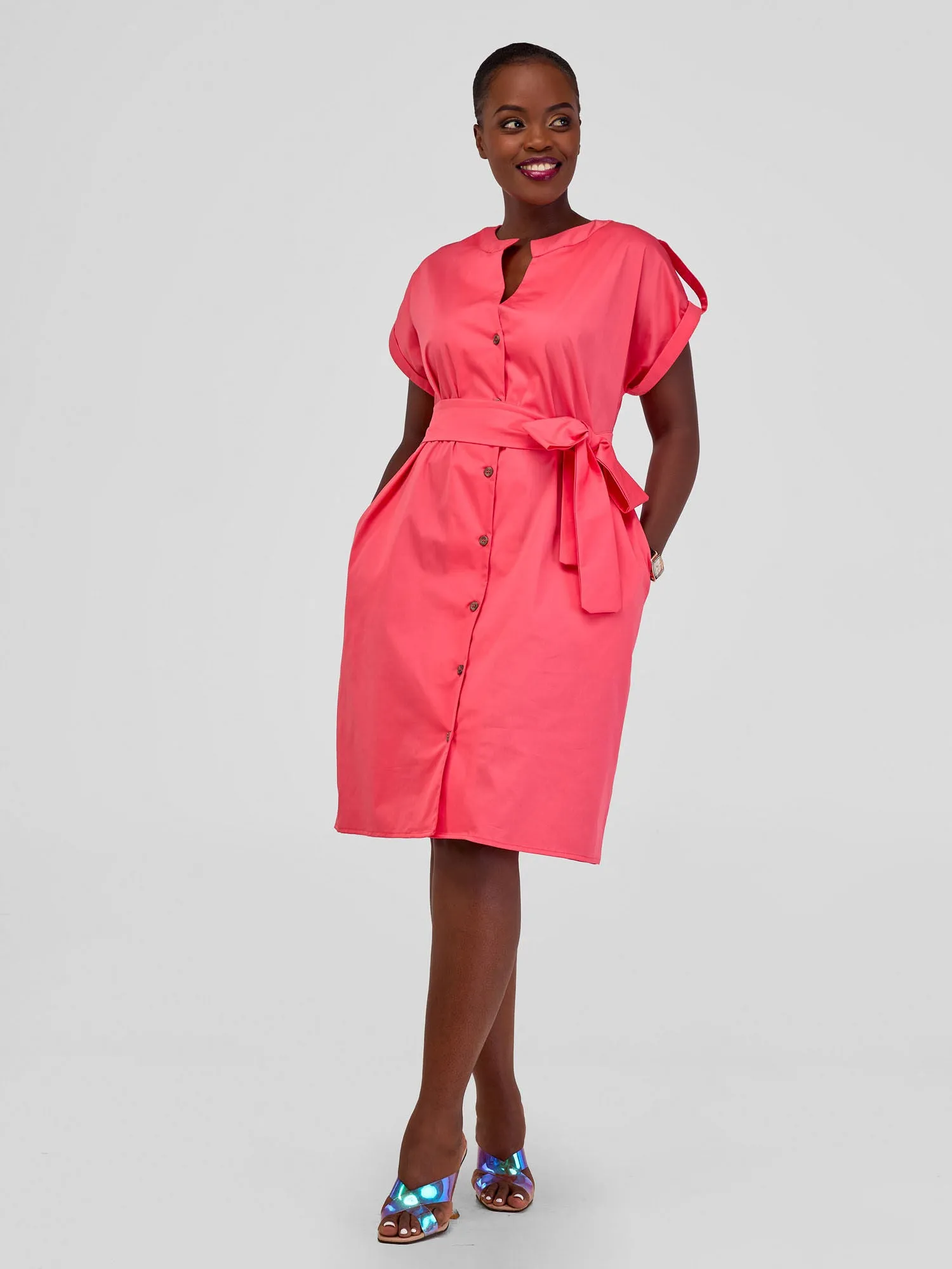 Safari Zene Drop Shoulder Above Knee Dress - Pink