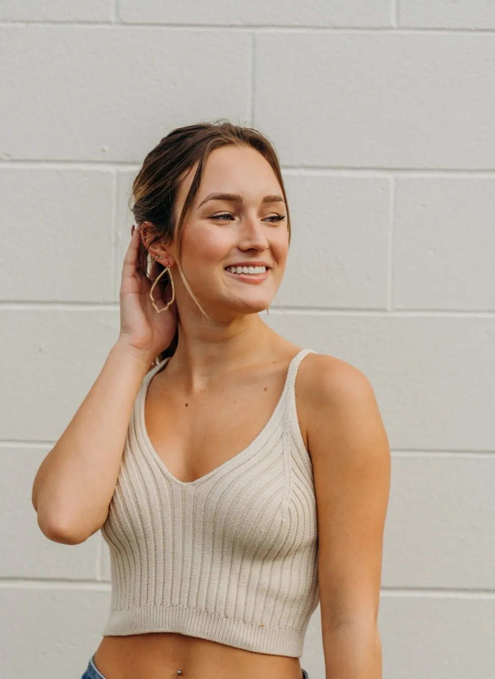 SIZE LARGE Marie Cropped Knit Tank Top