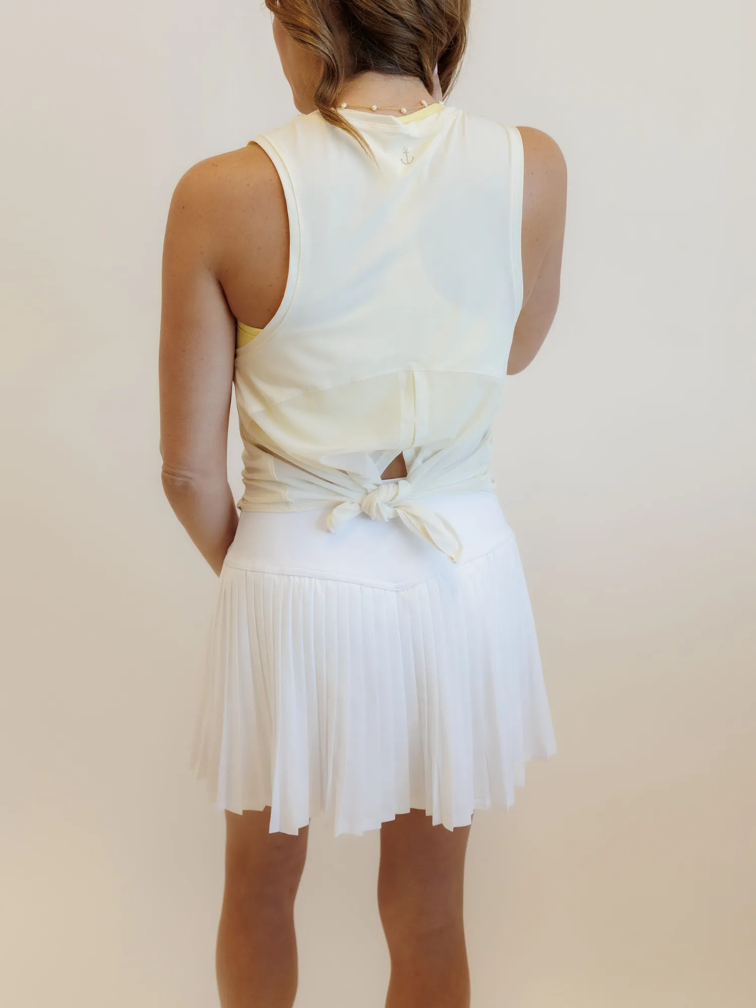 Soft Yellow "Ryanne"  Mesh Tie Back Tank