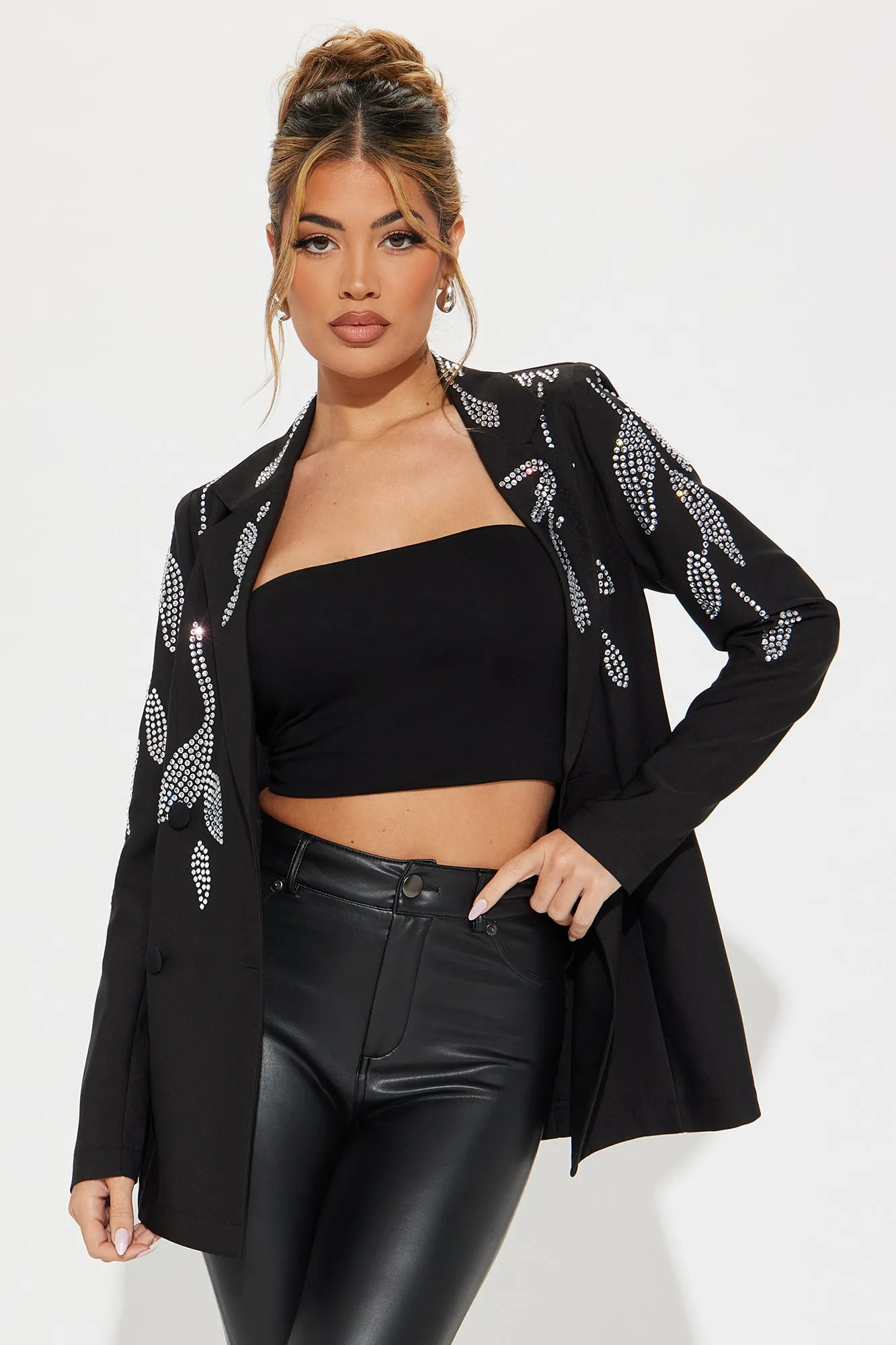 Stand Out Rhinestone Blazer - Black