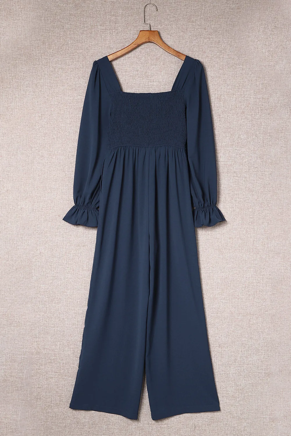 Sunset and Swim Smocked Long Flounce Sleeve Square Neck Jumpsuit