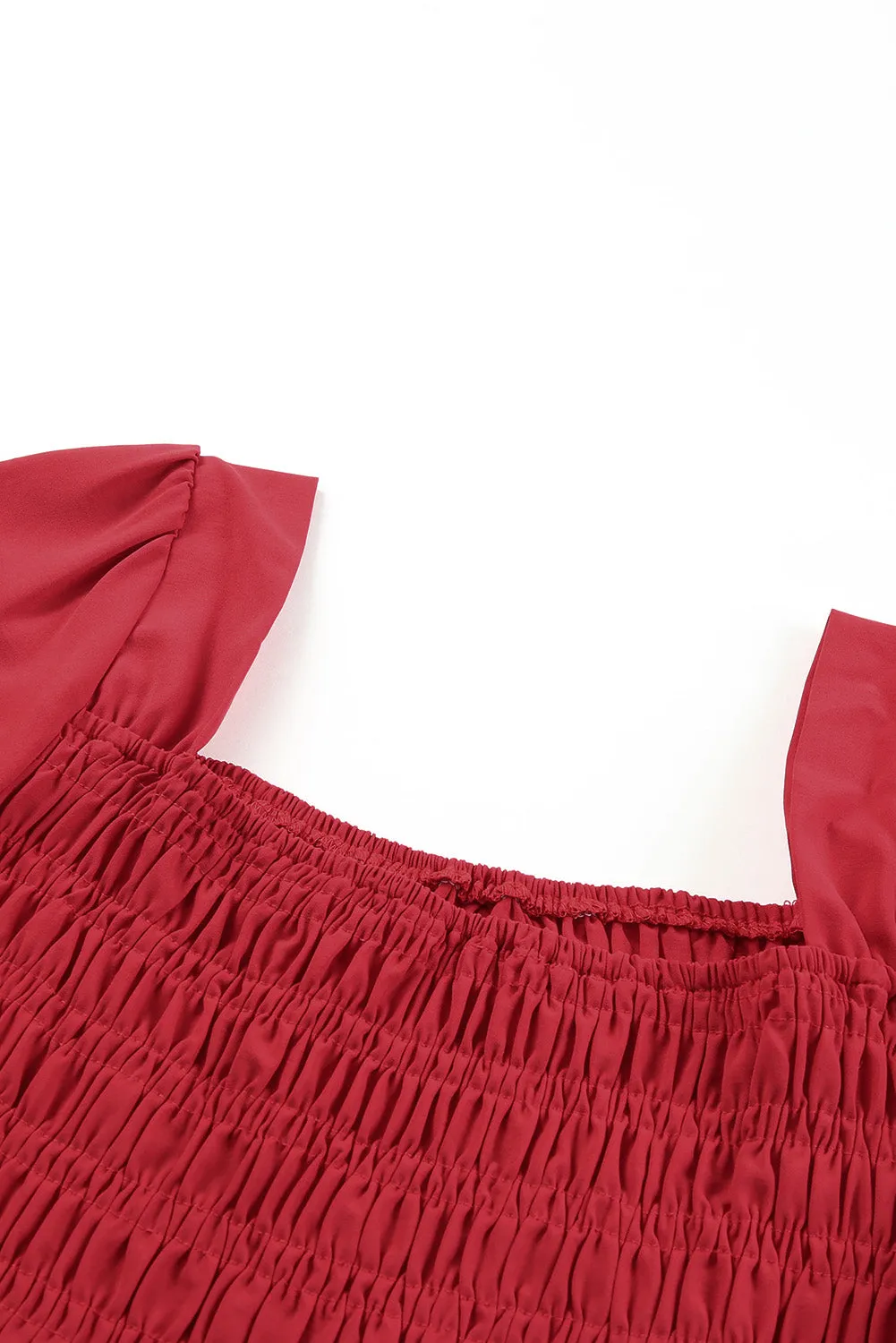 Sunset and Swim Smocked Long Flounce Sleeve Square Neck Jumpsuit