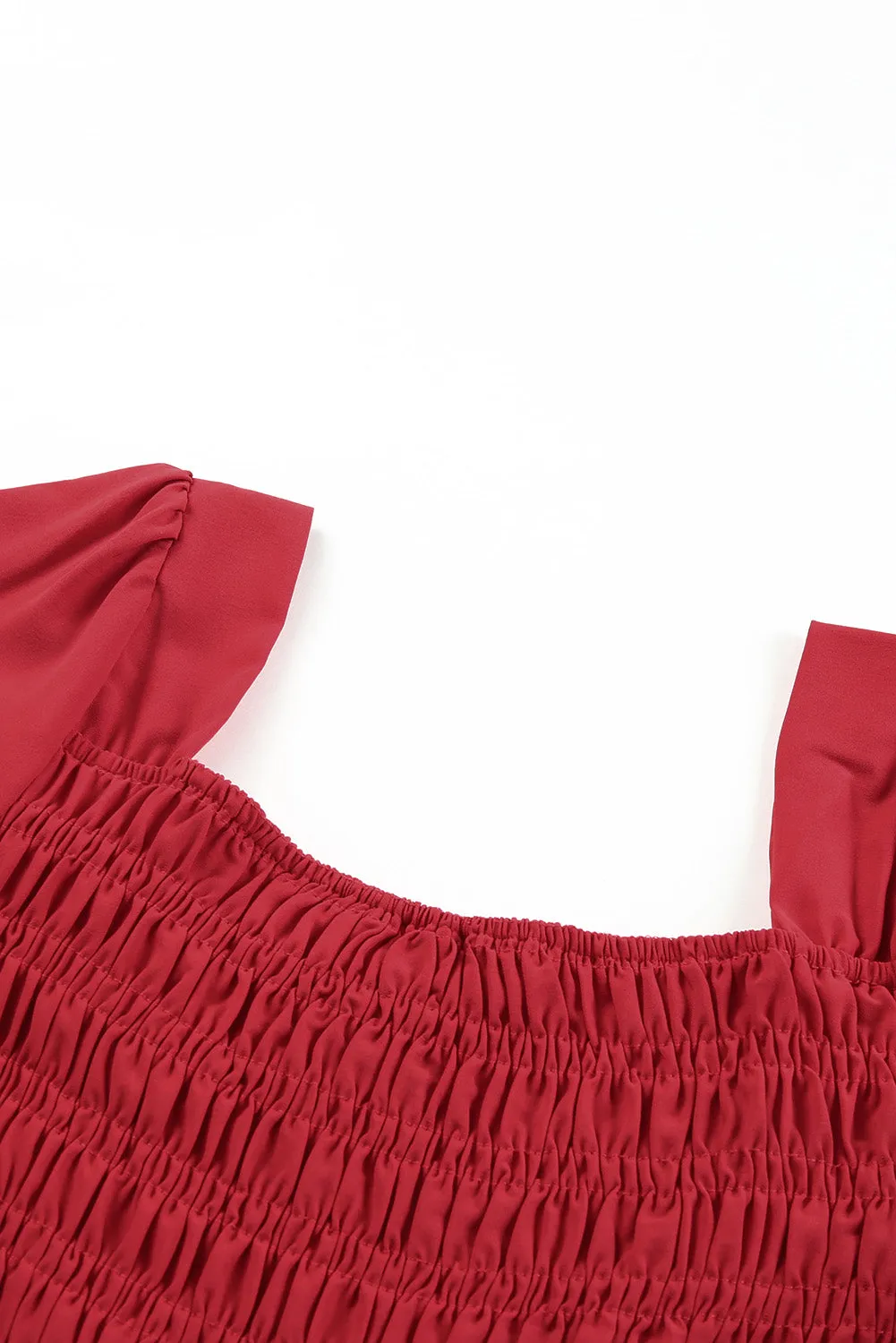 Sunset and Swim Smocked Long Flounce Sleeve Square Neck Jumpsuit