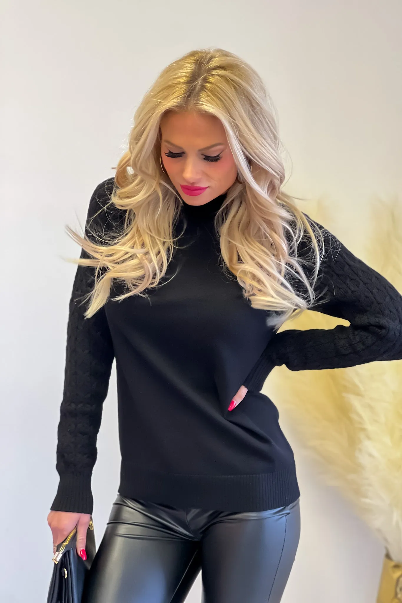 Tribal Adoring Memories Mock Neck Sweater : Black