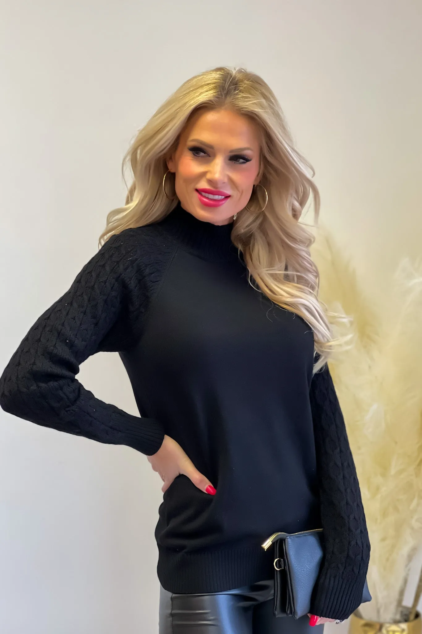 Tribal Adoring Memories Mock Neck Sweater : Black