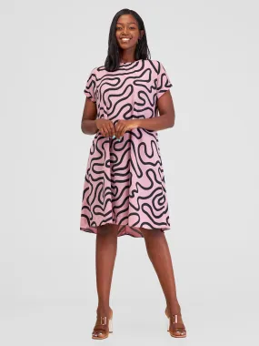 Vivo Pesi Drop Shoulder Tent Dress - Blush / Black Print