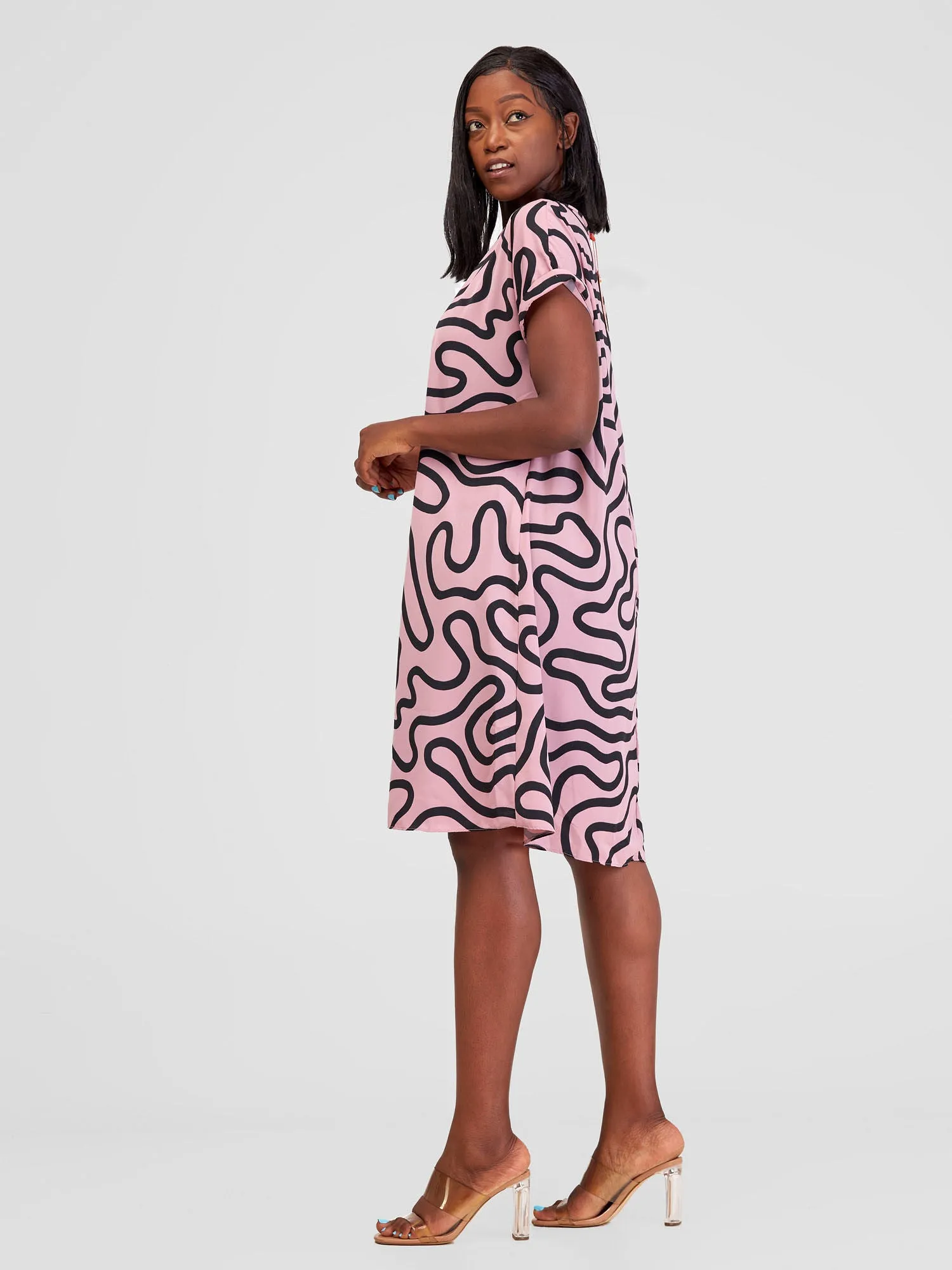 Vivo Pesi Drop Shoulder Tent Dress - Blush / Black Print